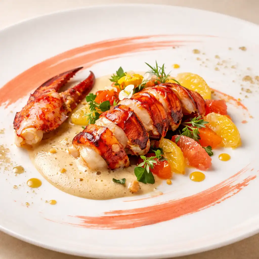 Assiette signature du chef avec homard rôti