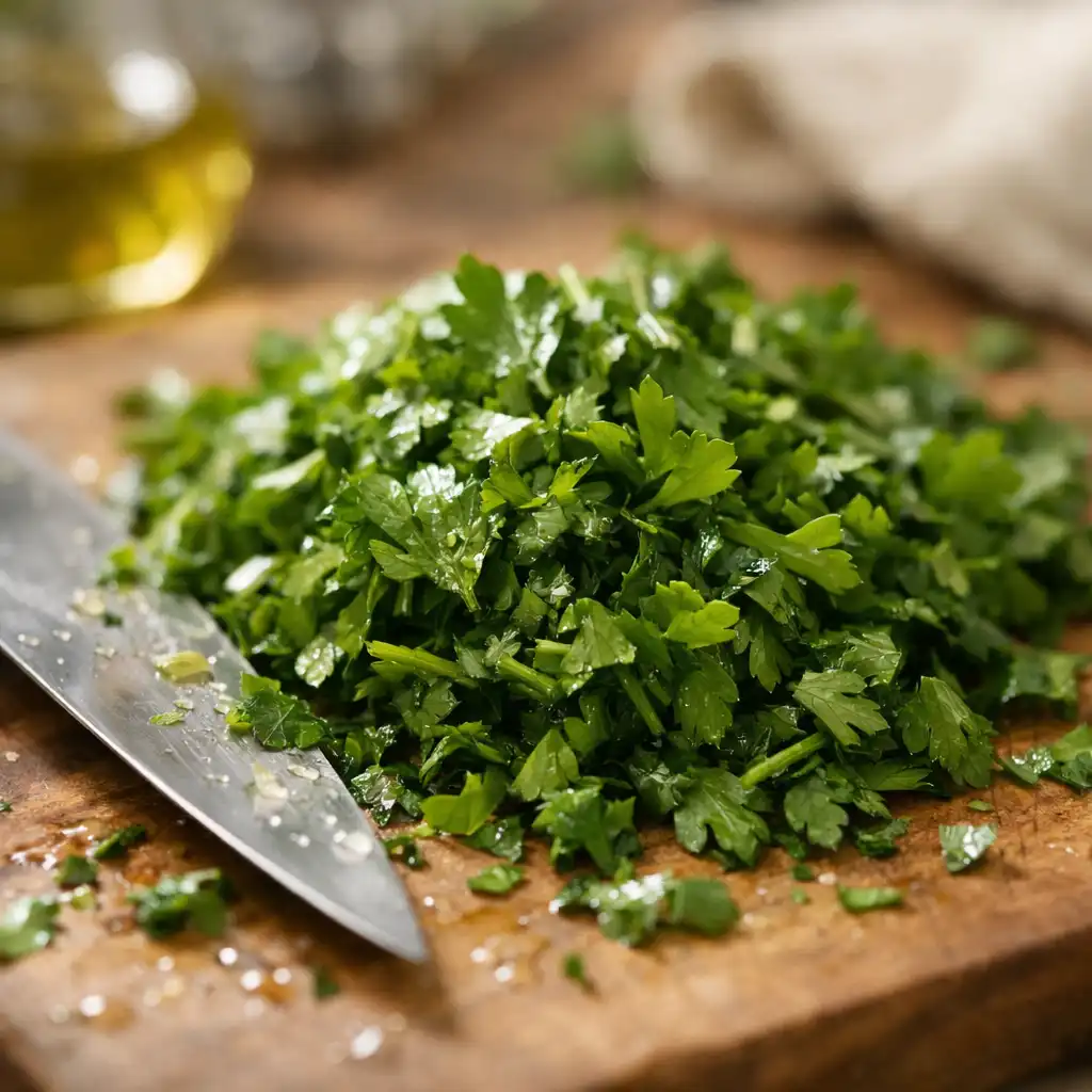 Détail d'herbes fraîches ou d'une préparation en cuisine