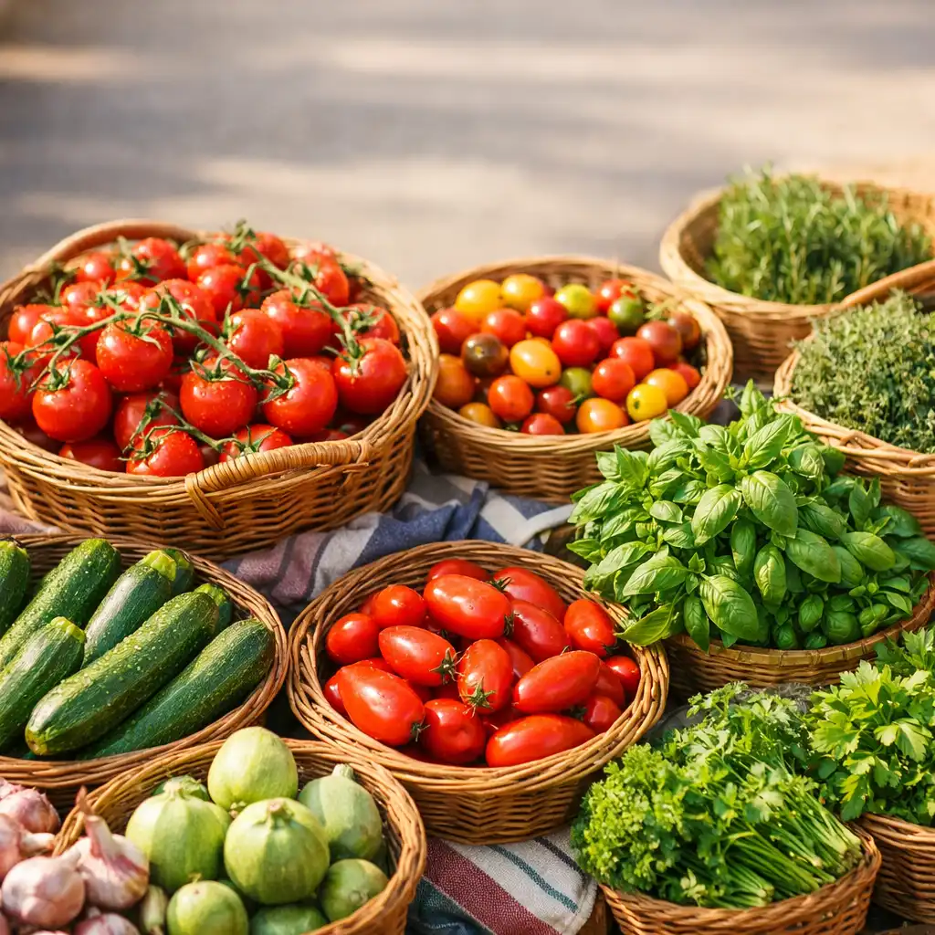 Étal de marché avec des légumes de saison colorés
